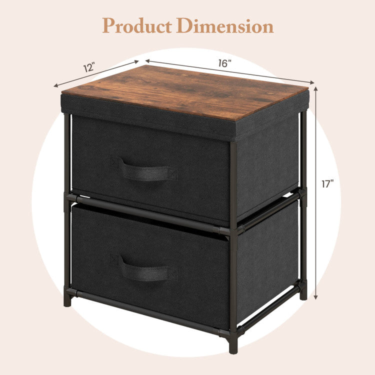 Nightstand Removable Fabric Drawers 2 Pack (Black)
