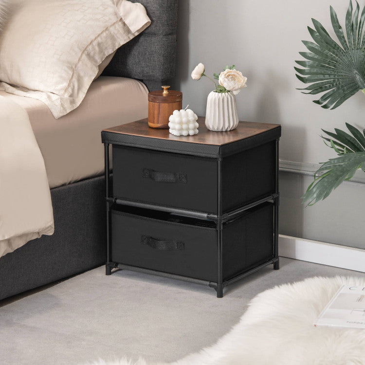 Nightstand Removable Fabric Drawers 2 Pack (Black)