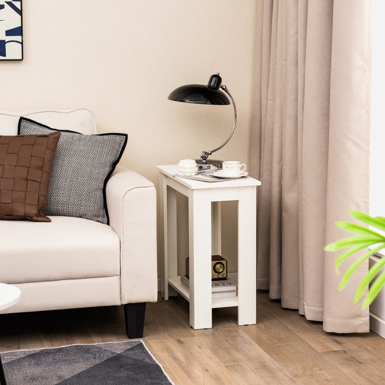 Modern Compact End Table with Storage Shelf (White)