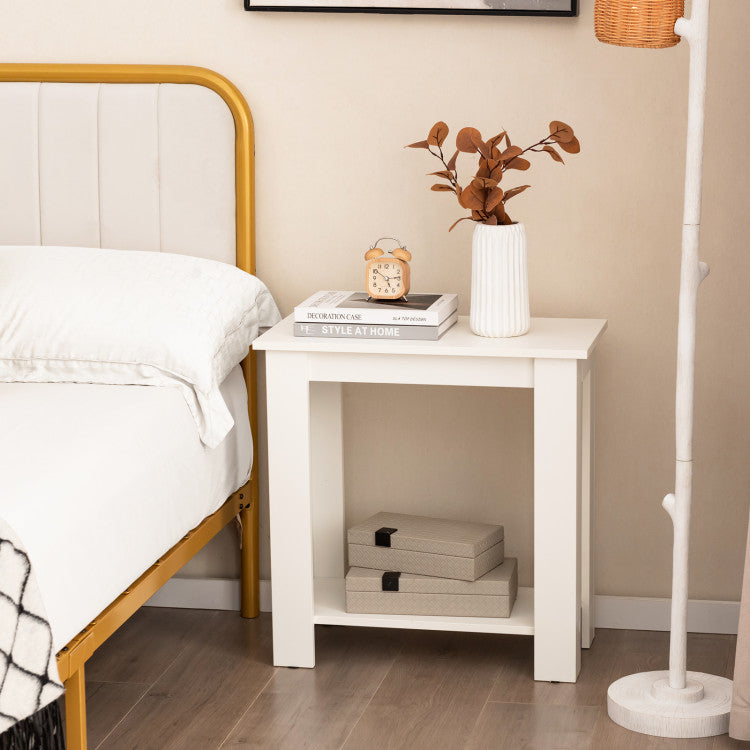 Modern Compact End Table with Storage Shelf (White)