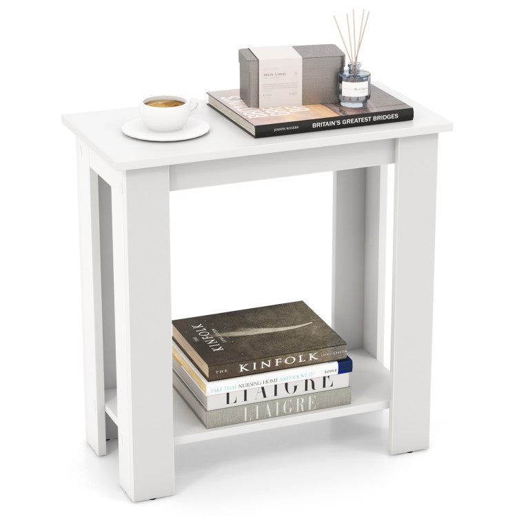 Modern Compact End Table with Storage Shelf (White)