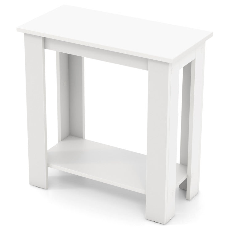 Modern Compact End Table with Storage Shelf (White)