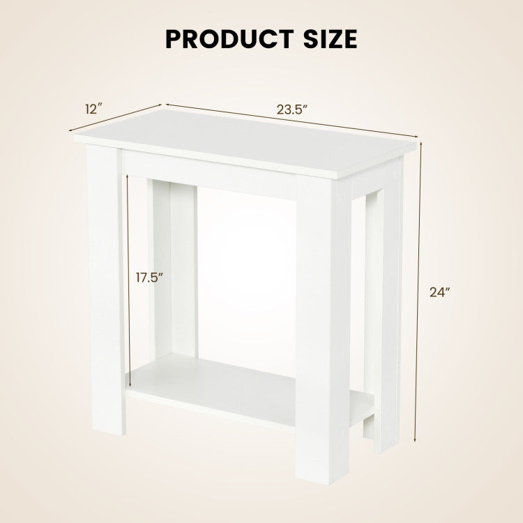 Modern Compact End Table with Storage Shelf (White)