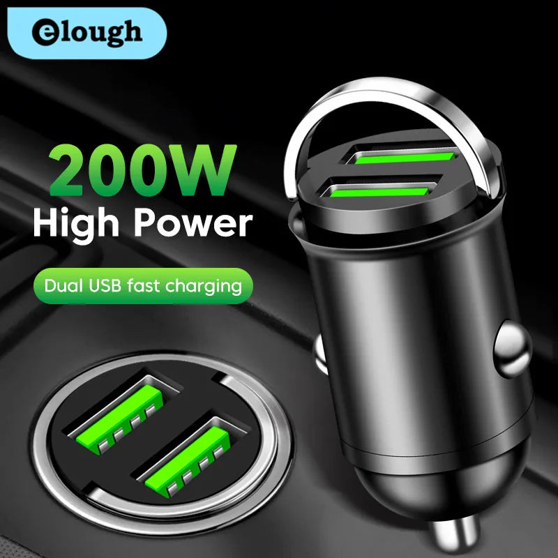 Mini Dual Ports USB Car Charger 200W  Lighter Fast Charging Car Phone Charger Adapter for iPhone 13 12 Xiaomi Huawei Samsung