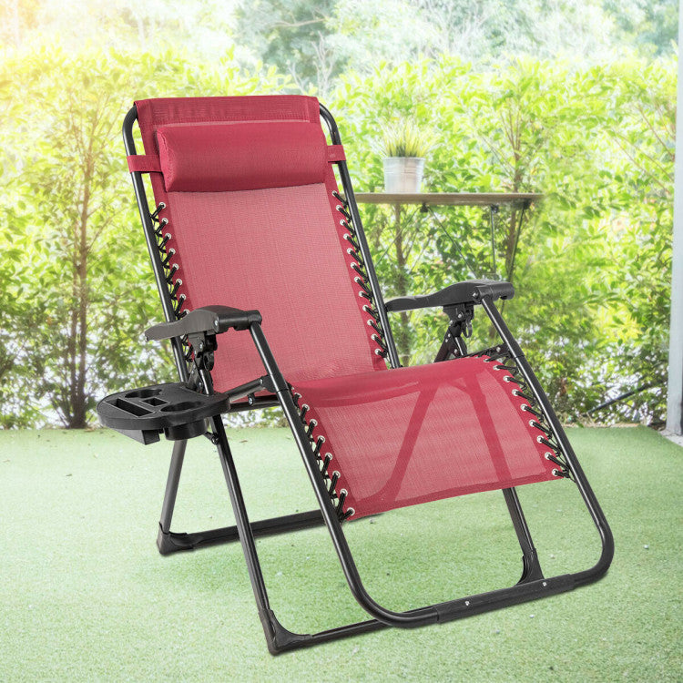 Oversized Outdoor Lounge Chair with Cup Holder (Dark Red)
