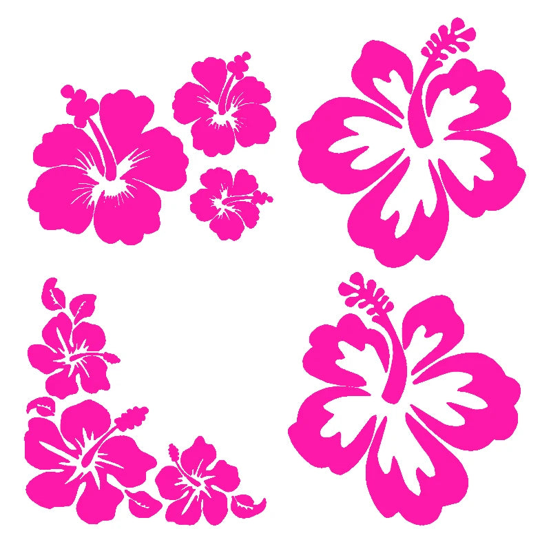 Hawaiian Hibiscus Flower Decals Car Sticker 4 Pack, Waterproof Car Styling Decor Car Accessories