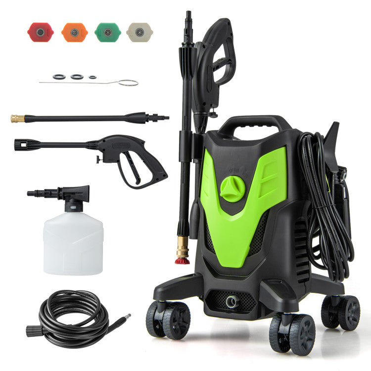 2400 PSI Electric Pressure Washer 4 Universal Wheels (Green)