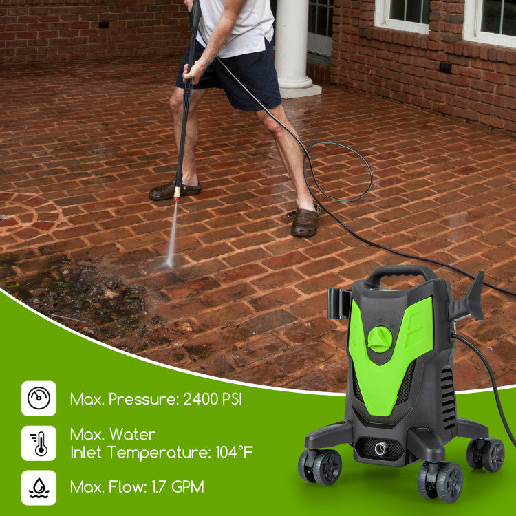 2400 PSI Electric Pressure Washer 4 Universal Wheels (Green)