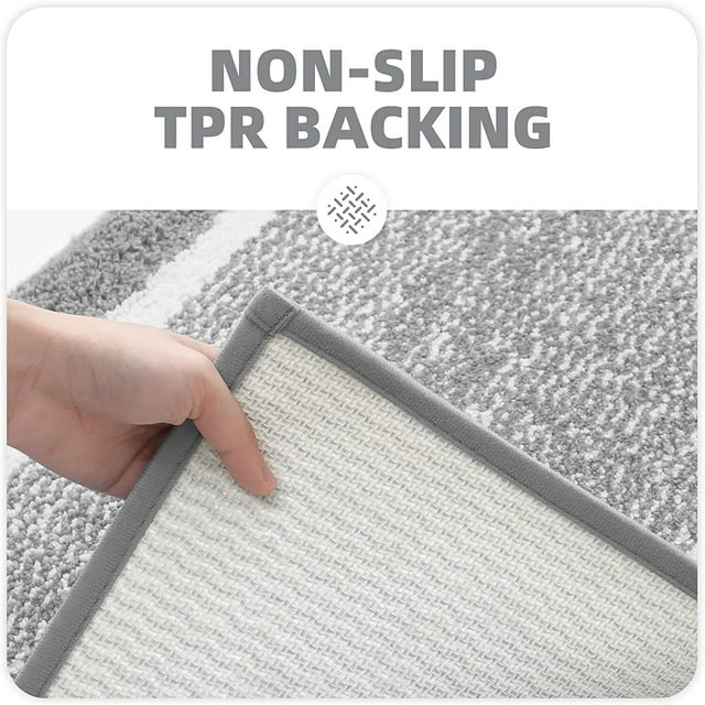 Bathroom Rug Soft Absorbent Bath Rug Machine Washable (15.7"x24",Grey and White)