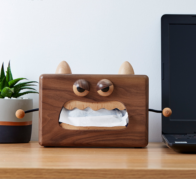 Wooden Small Tissue Box Monster Cute Household Tissue Box