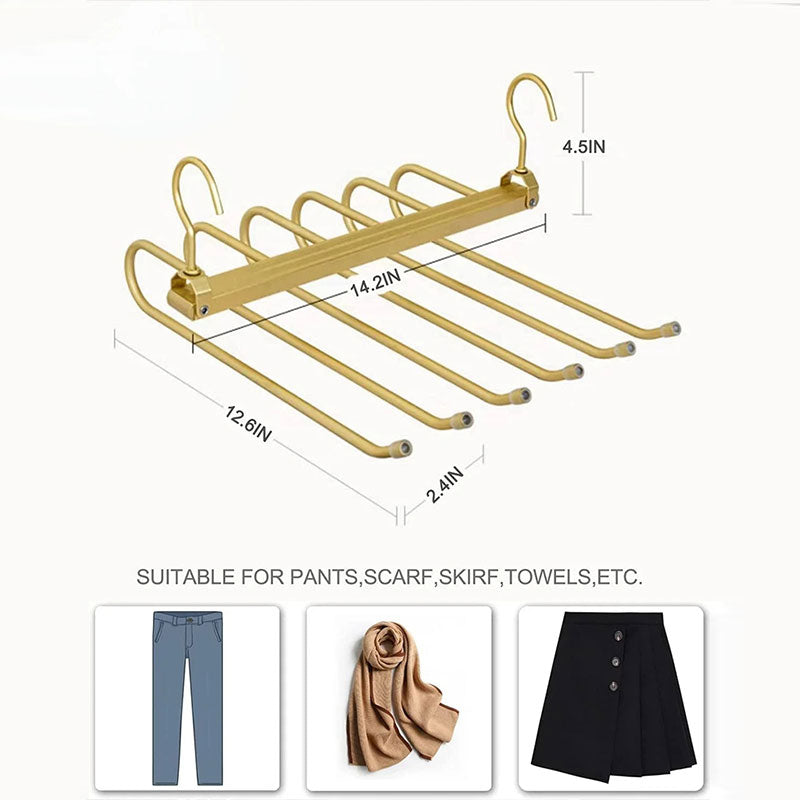 6 Layer Aluminum Pants Hangers Maximize Closet Space (Gold)