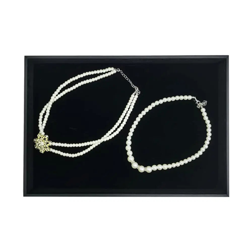 Stackable Velvet Jewelry Tray 2-Pack Display Organizer (Black)