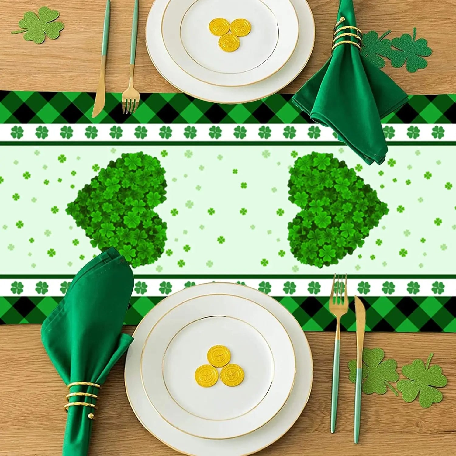 St. Patrick's Day Clover Love Linen Table Runner