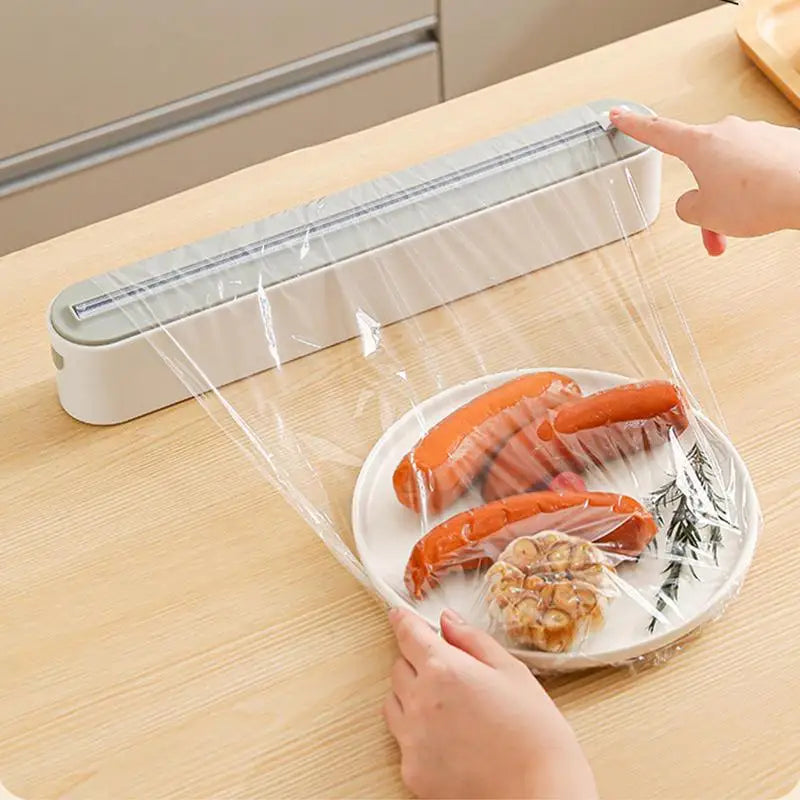 Magnetic Kitchen Wrap Dispenser with Cutter Aluminum Foil Wrap Organizer (White)
