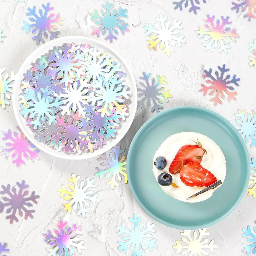 Frozen Party Decorations: 100 Count Iridescent Glitter Snowflake Confetti – Holographic Christmas Table Scatter