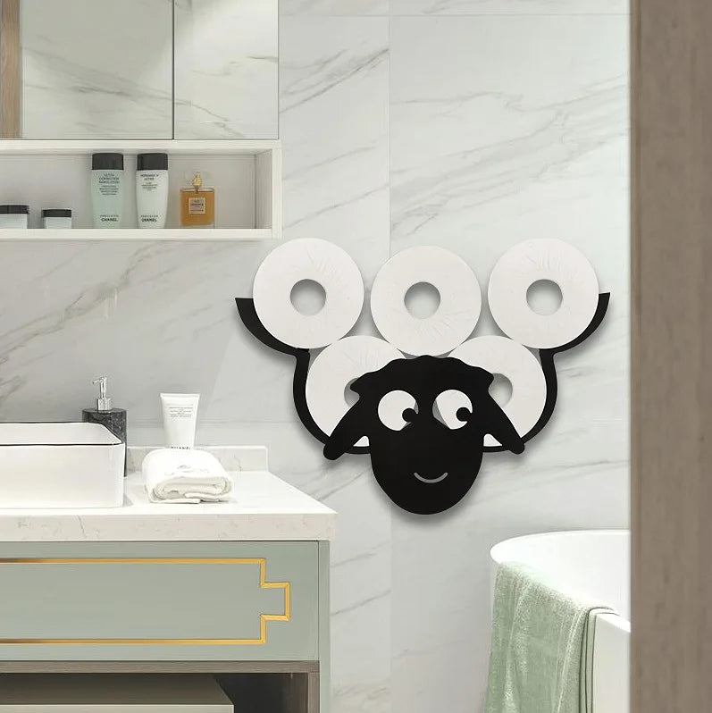 Multifunction Bathroom Storage Shelf Roll Paper Holder (Sheep with Sticker)