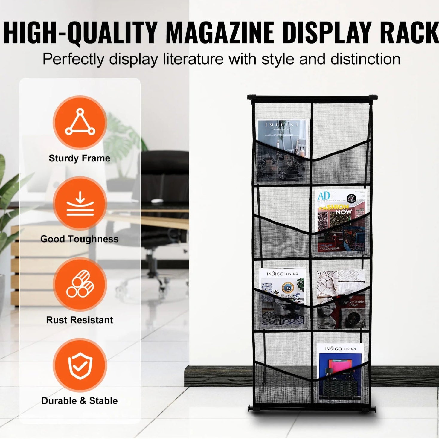 Floor Standing Brochure Holder 4-Tier 8-Pocket Magazine Holder
