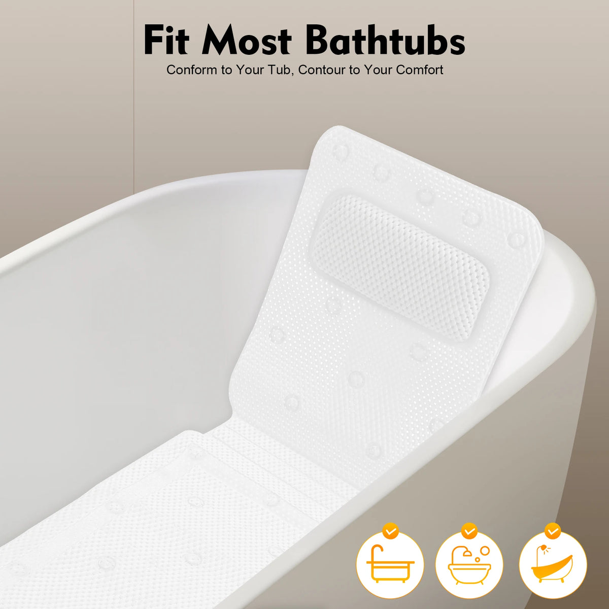 Bathtub Mat with Pillow, PVC Foam Bath Tub Cushion for Adults