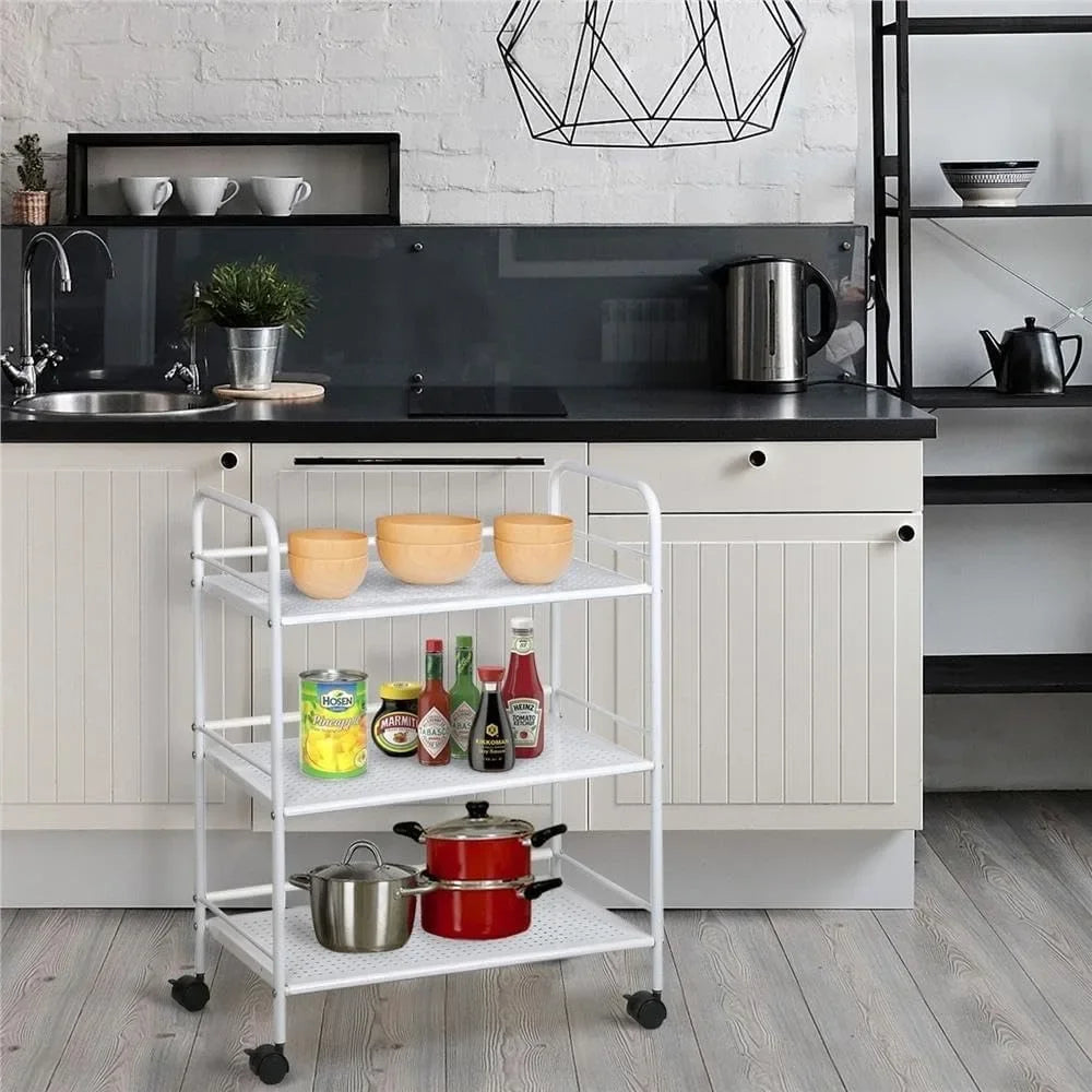 3-Tier Lockable Home Trolley with Wheels