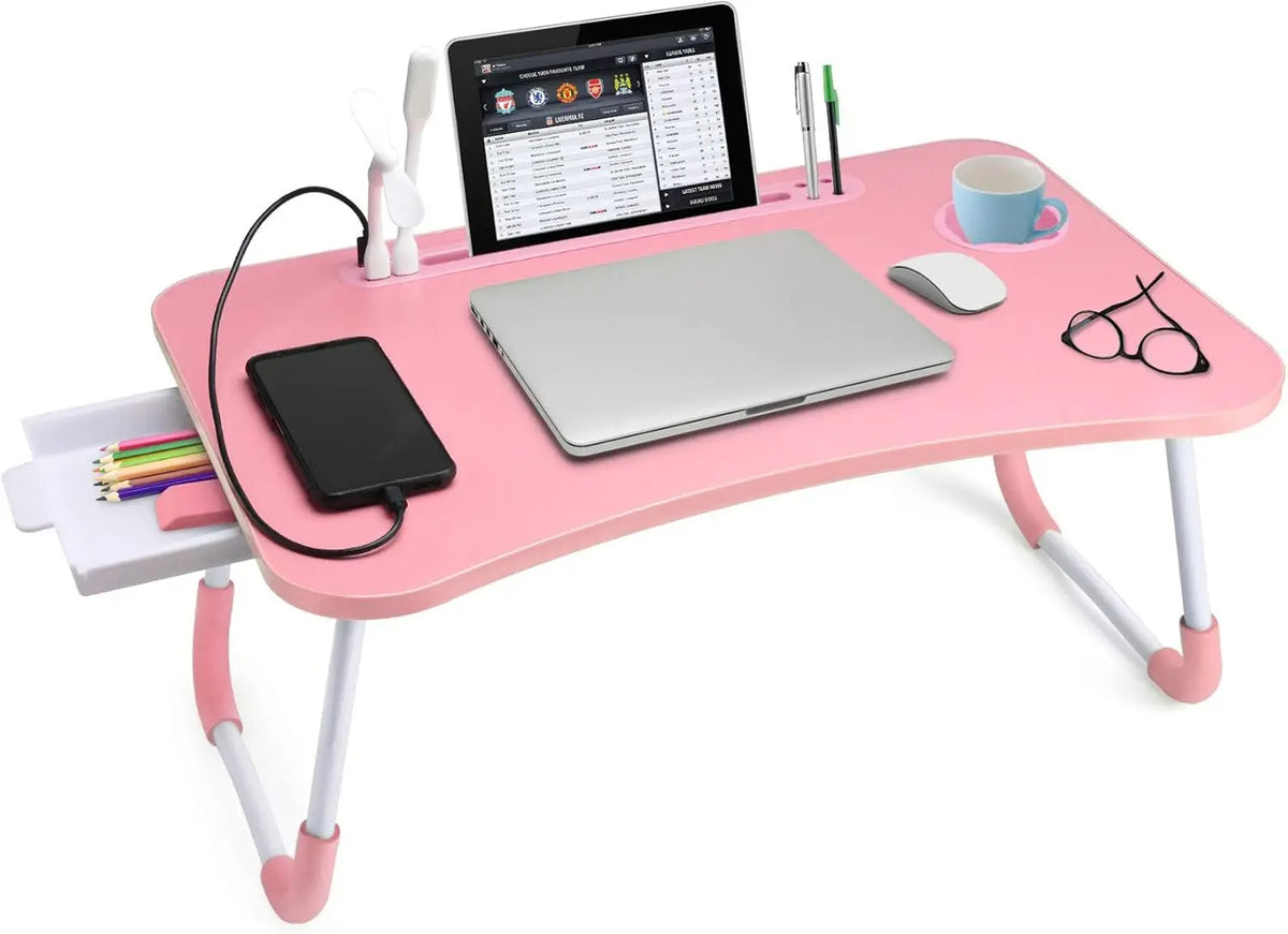 Portable Laptop Bed Table Foldable Desk (Pink)