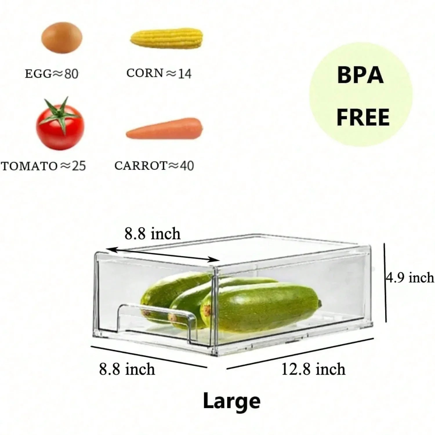 Clear Fridge Drawers Pull-Out Stackable Refrigerator Organizer 2-Pack