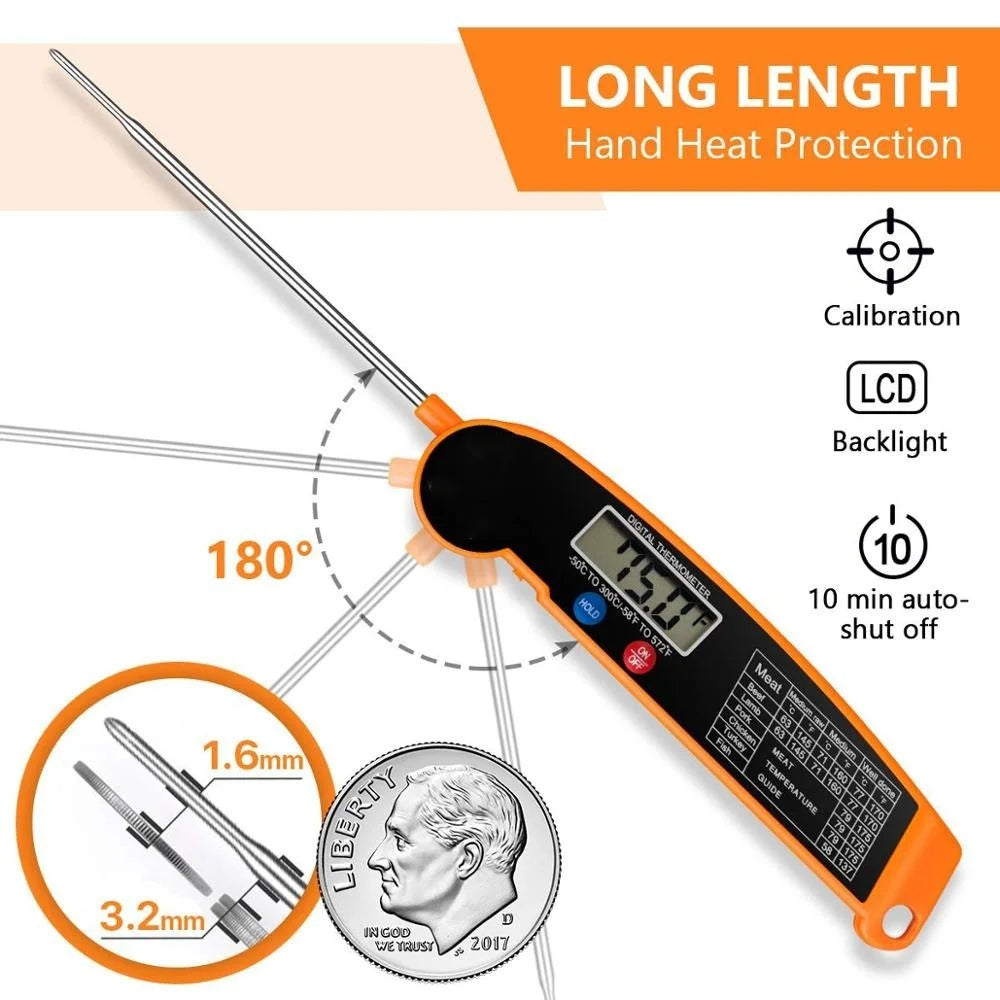 Electronic Meat Thermometer with LCD Display (Orange)