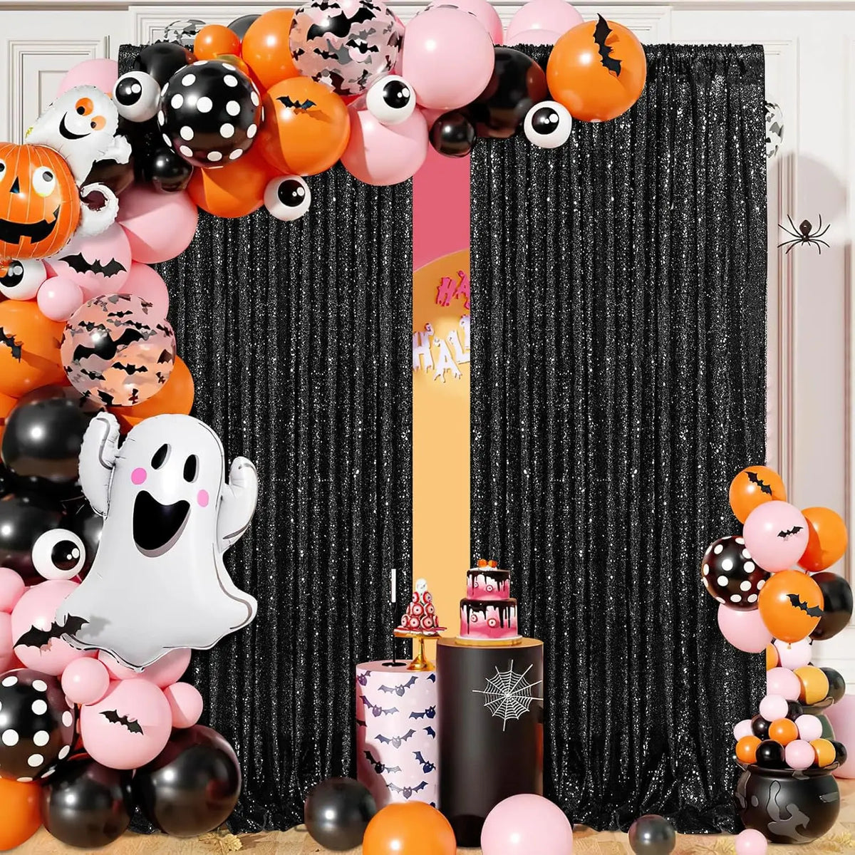 6-Panel Black Sequin Photo Booth Backdrop (2FT x 8FT)