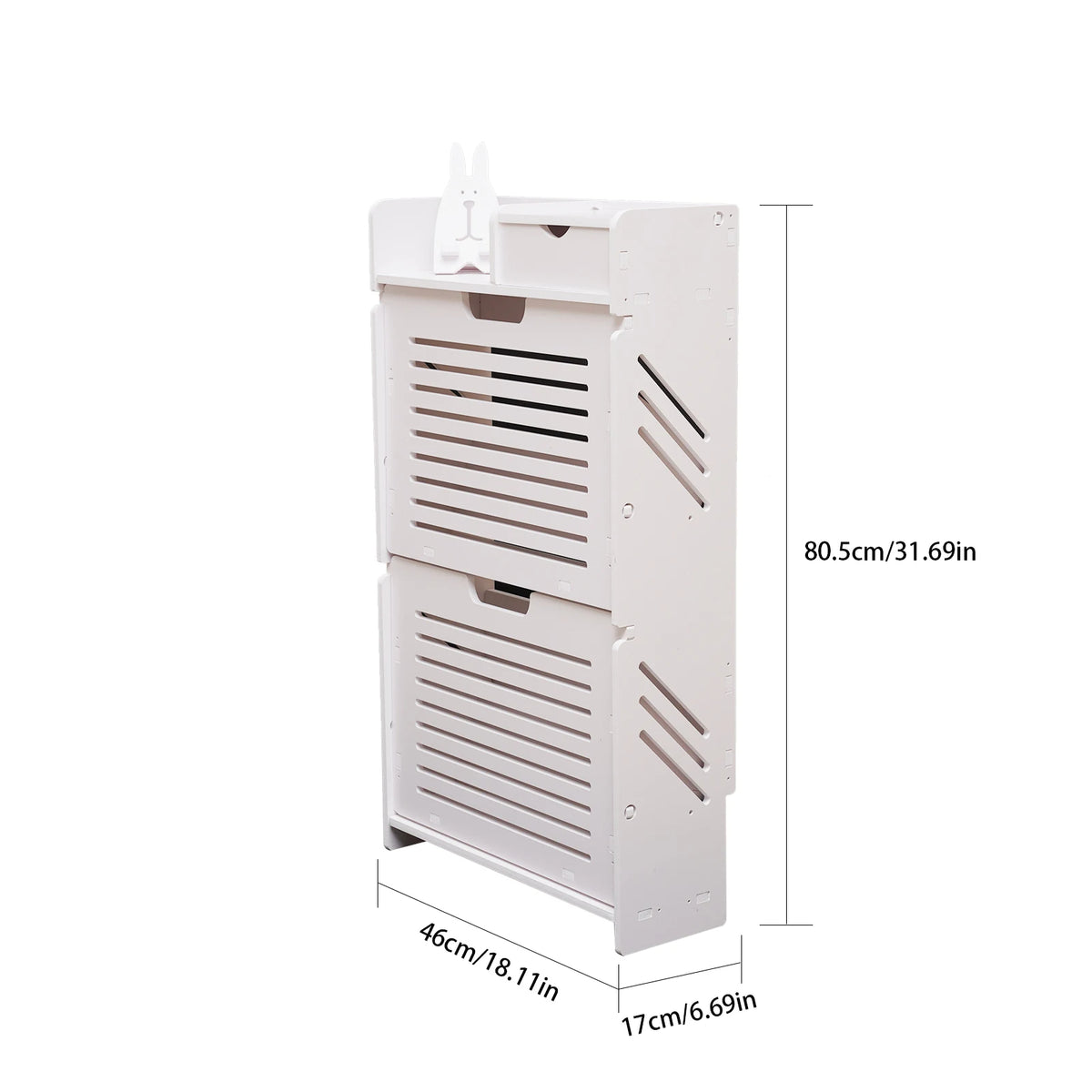 Slim White Shoe Storage Cabinet with Flip Down Rack (White)