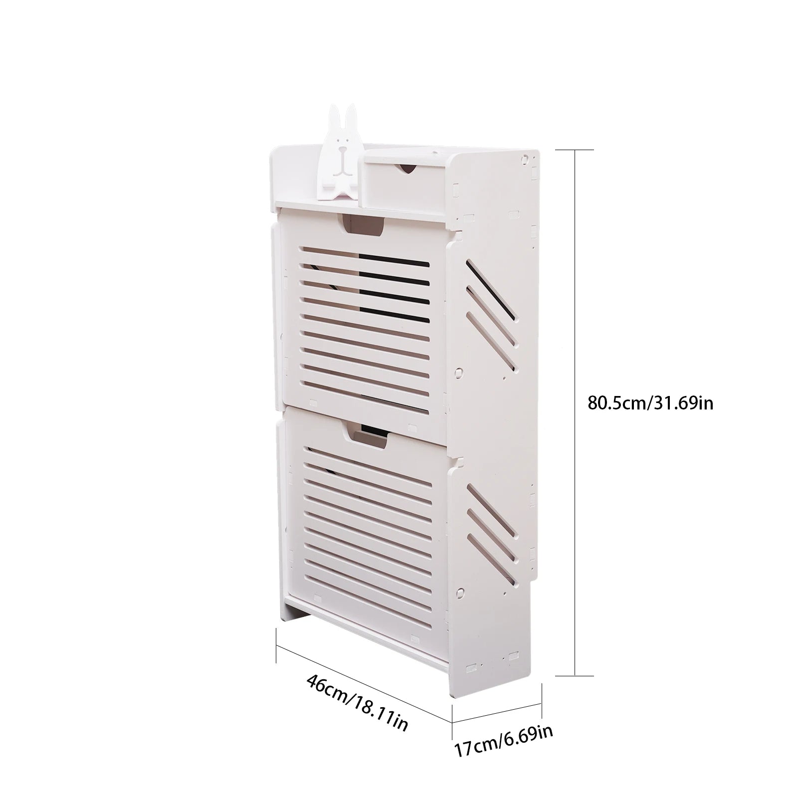 Slim White Shoe Storage Cabinet with Flip Down Rack (White)