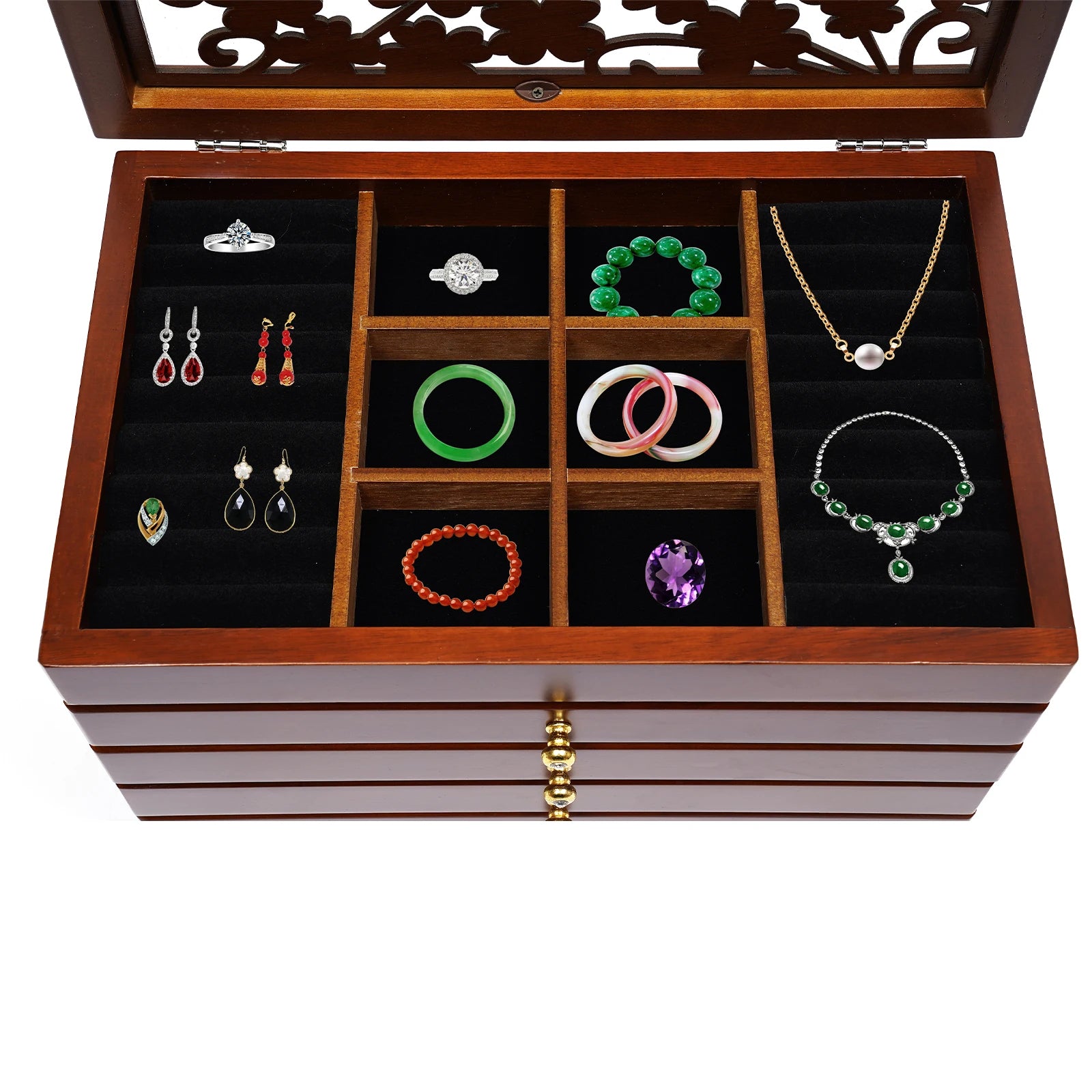 6-Layer Wooden Jewelry Box Jewelry Storage Organizer with Velvet Lining (White)