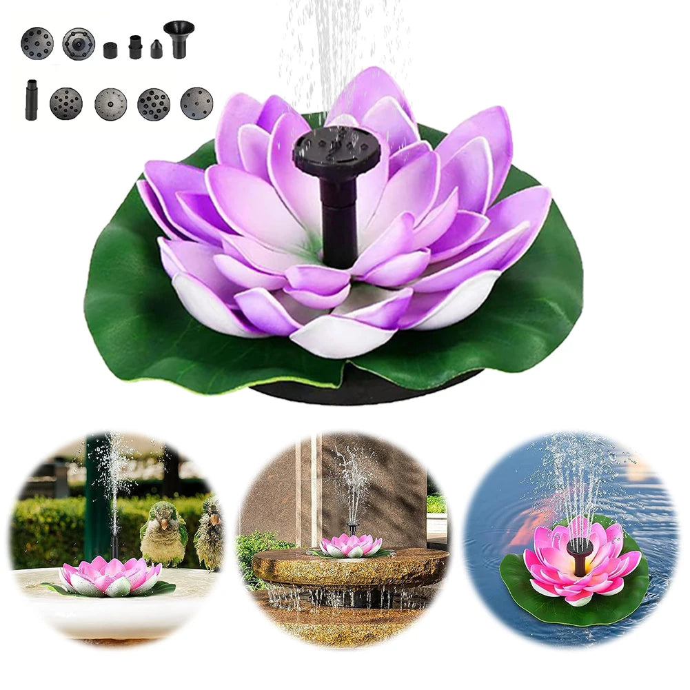 Lotus Solar Water Fountain – Floating Artificial Flower Fountain for Bird Bath &amp; Pond (Purple)