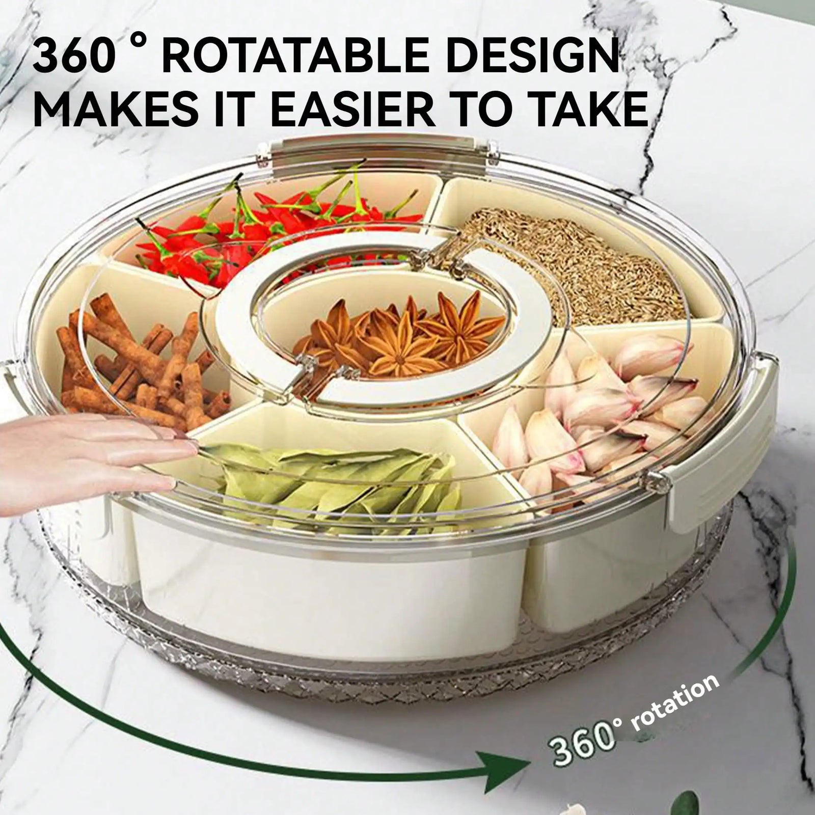 Rotating Divided Serving Tray with Lid & Handle