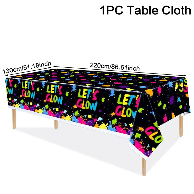 Let's Glow Party Decorations Disposable Tablecloth Neon Party Tablecloth