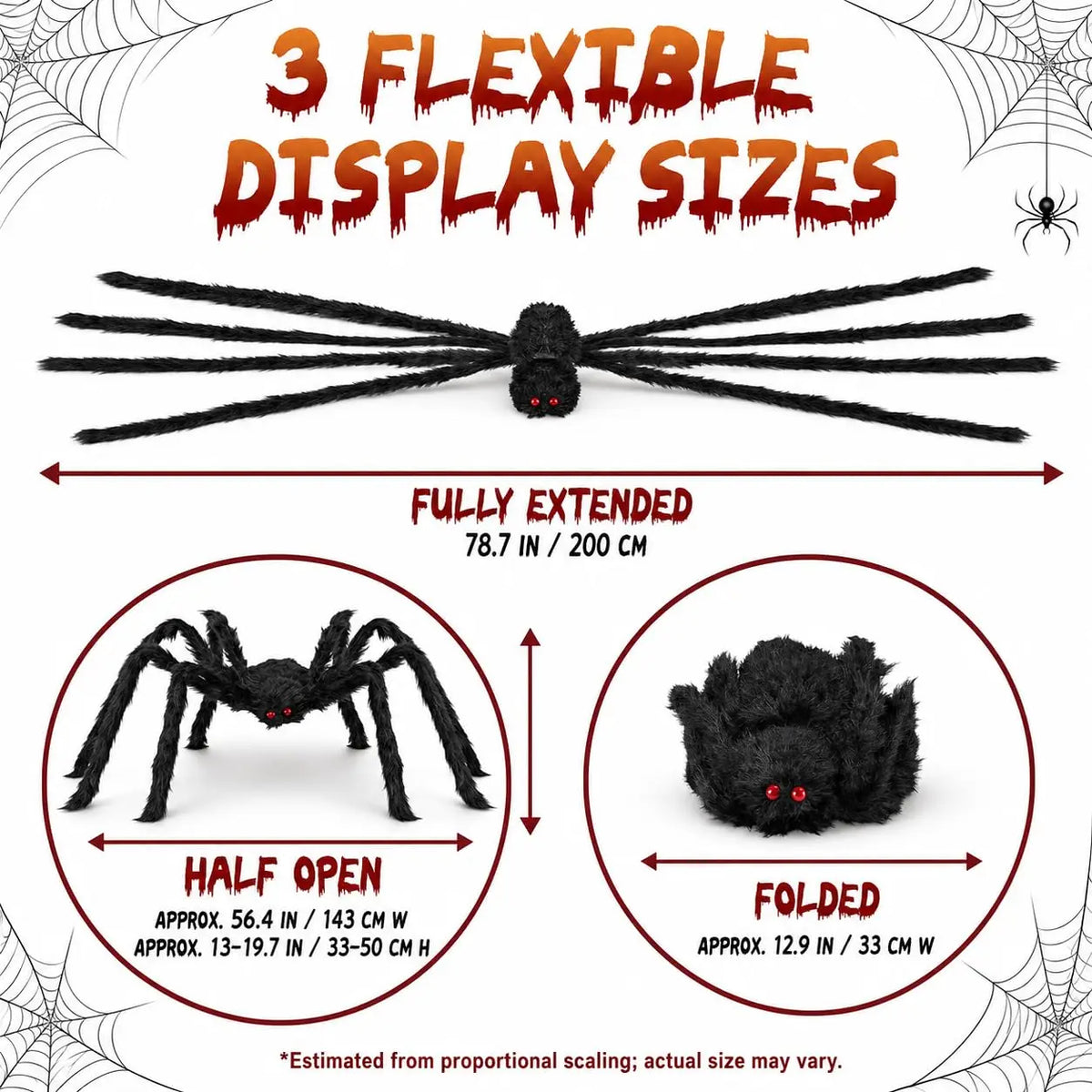 6.6 FT Giant Halloween Spider Decoration – Large Furry Indoor &amp; Outdoor Party Prop