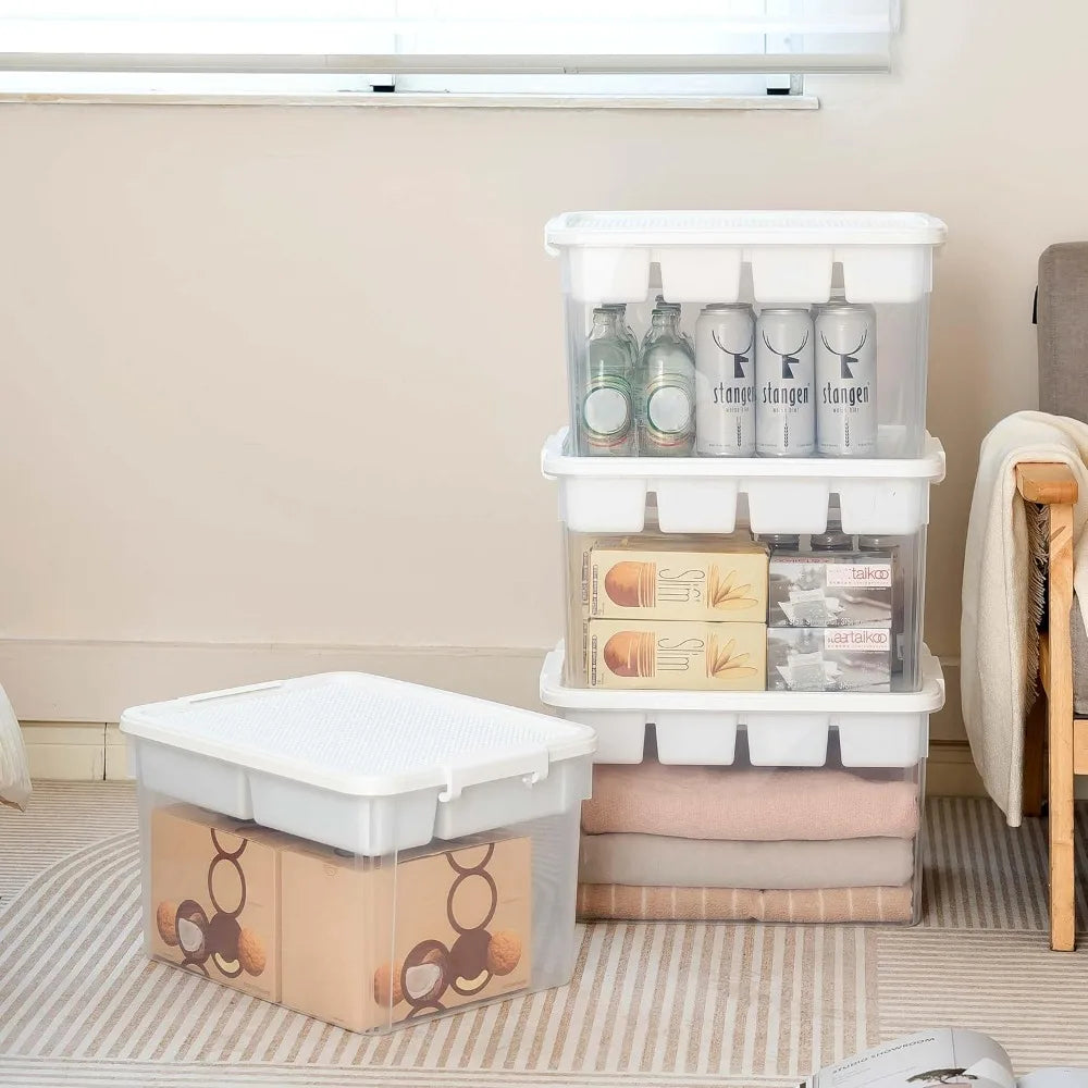 Stackable Toy Organizer 32QT with Building Baseplate Lid Tool Box Tray, 4-Pack