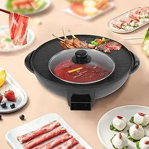 Electric Hot Pot Grill with Divider Portable Smokeless Grill