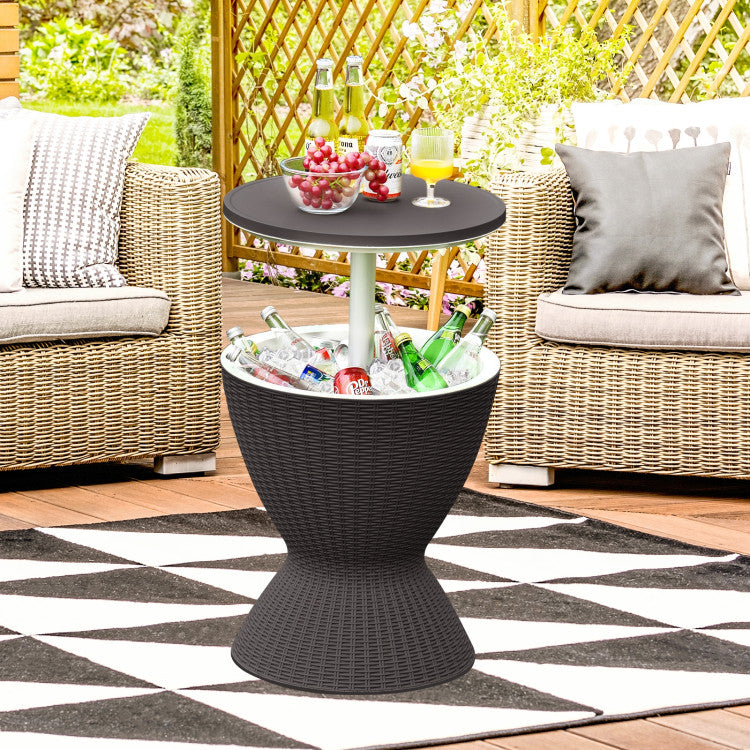 Outdoor Rattan Bar Table with Extendable Tabletop (Black)