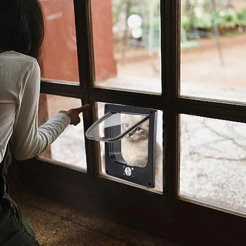4-Way Locking Cat Flap Door for Walls Windows (Brown)