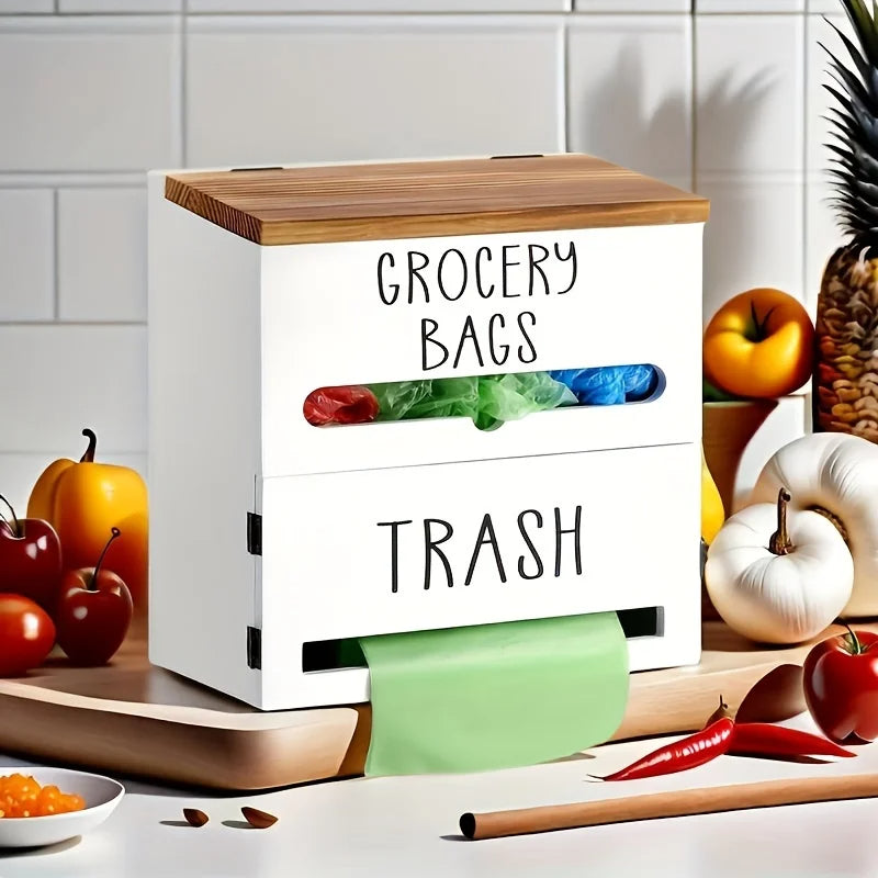 2-in-1 Wooden Garbage Bag Dispenser Organizer (White)