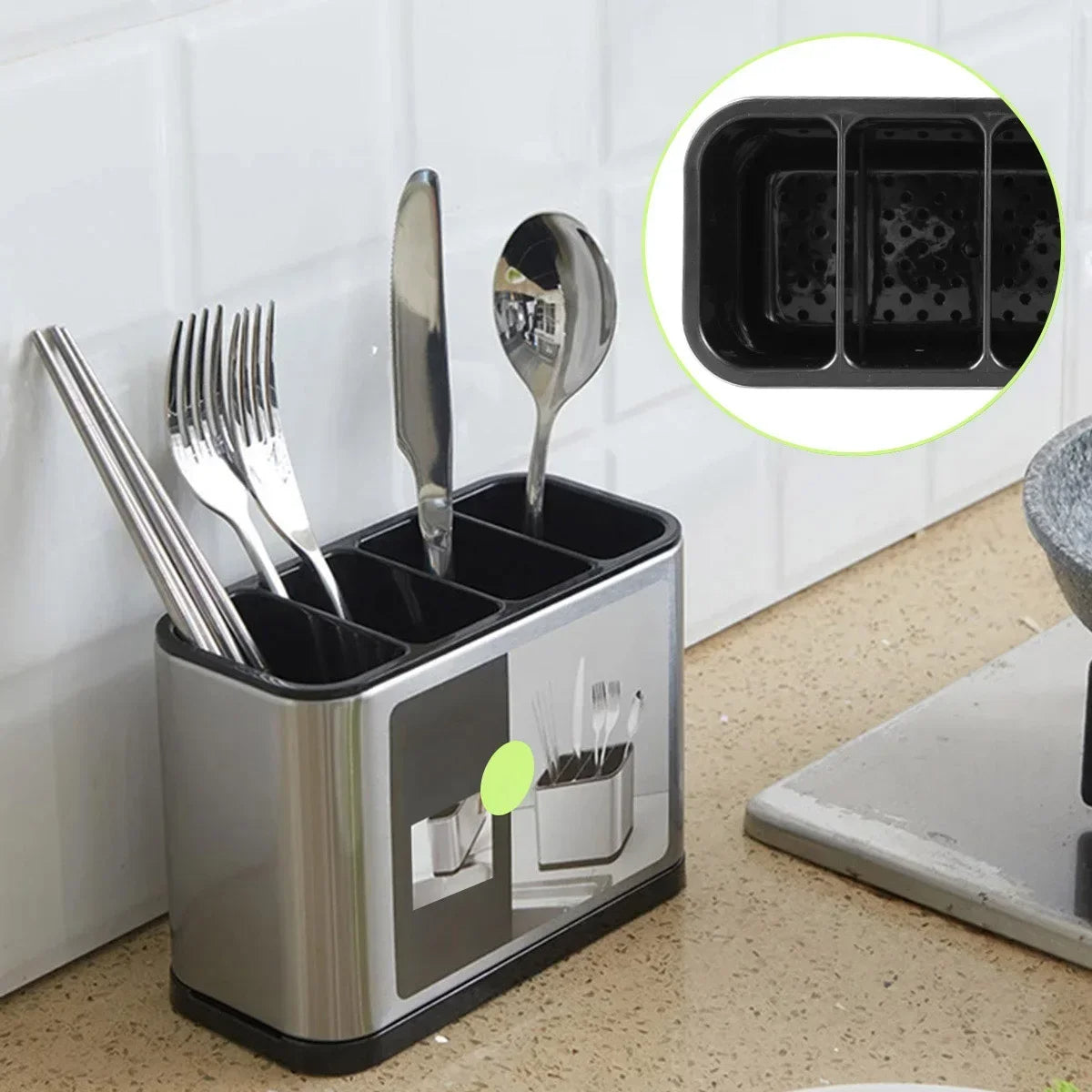 Kitchen Utensil Holder Stainless Steel Capacity for Cutlery