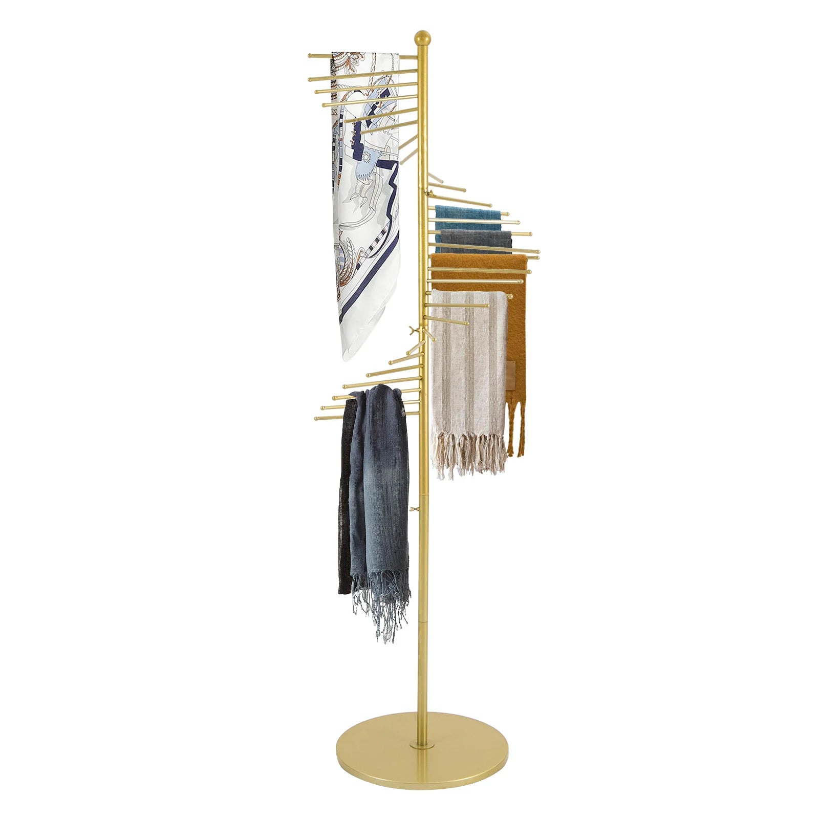 Freestanding Metal Organizer Spiral Scarf Rack 30 Rods 67" Tall (Black)
