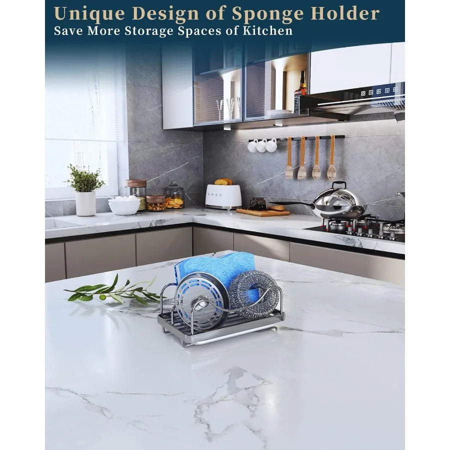 Movable Sink Caddy Organizer – 304 Stainless Steel Sponge Holder for Kitchen Countertop with Detachable Drip Tray