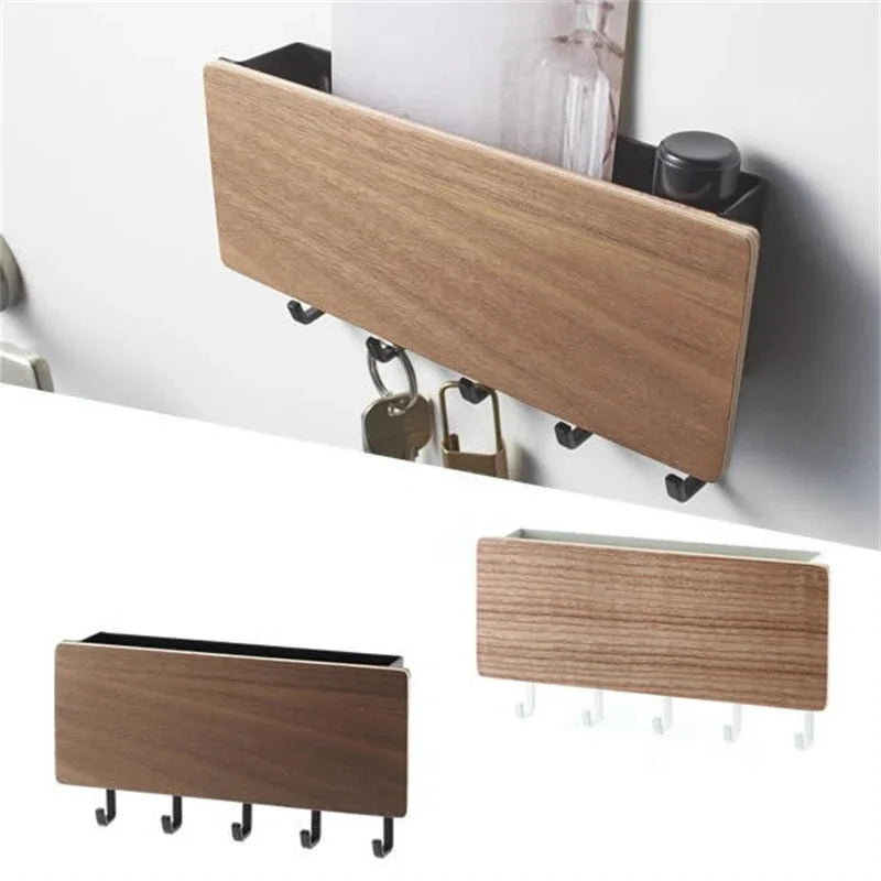 Wall Hanging Bamboo Key Holder Rectangle Key Rack & Coat Hooks Home Decor