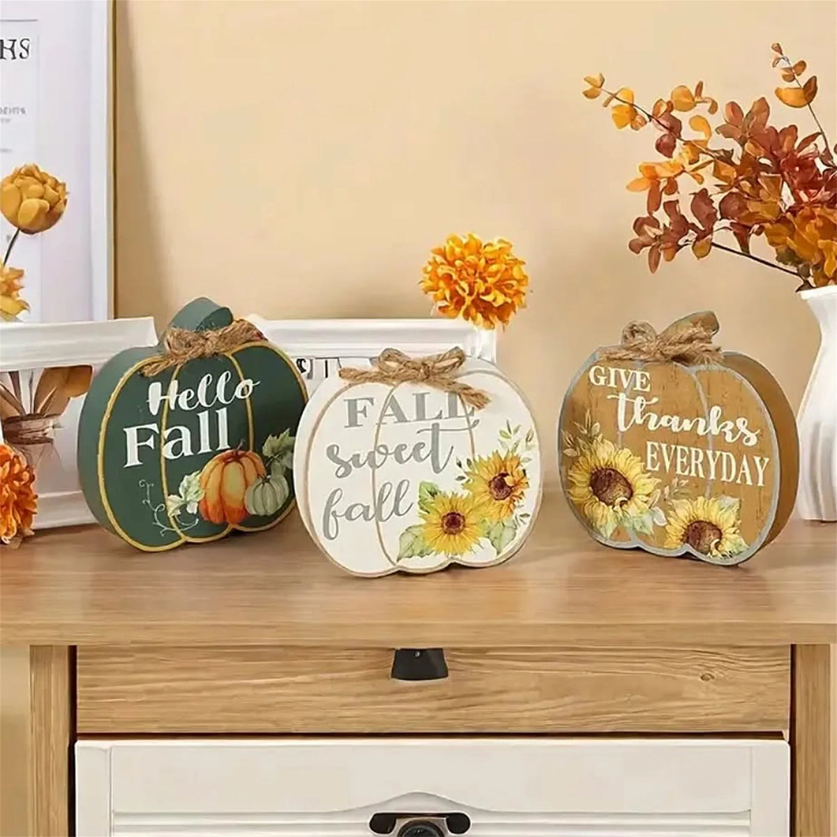 Fall Harvest Table Centerpiece Set 3Pcs Wooden Signs