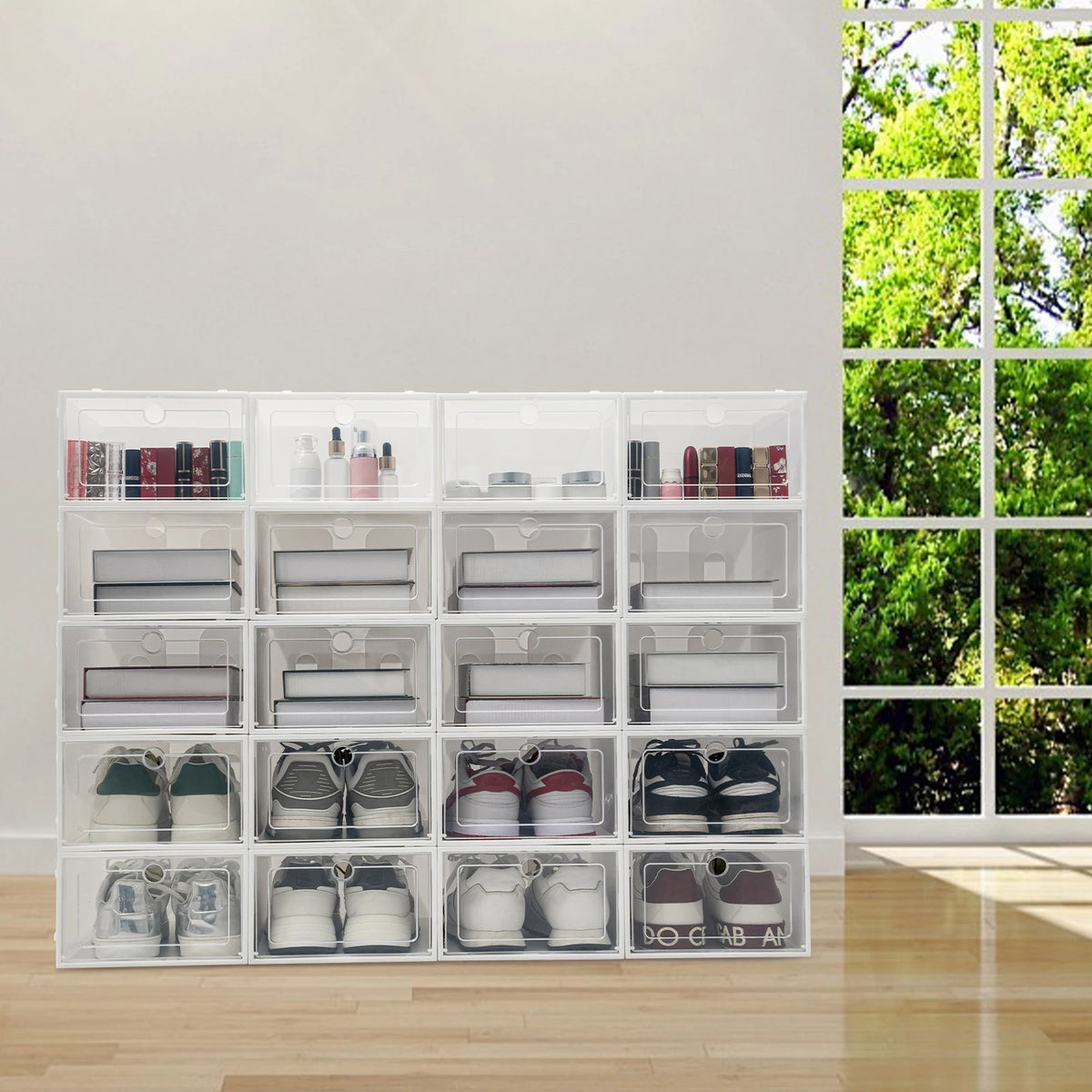 Clear Foldable Shoe Boxes Plastic Storage Organizer, 20 Pack