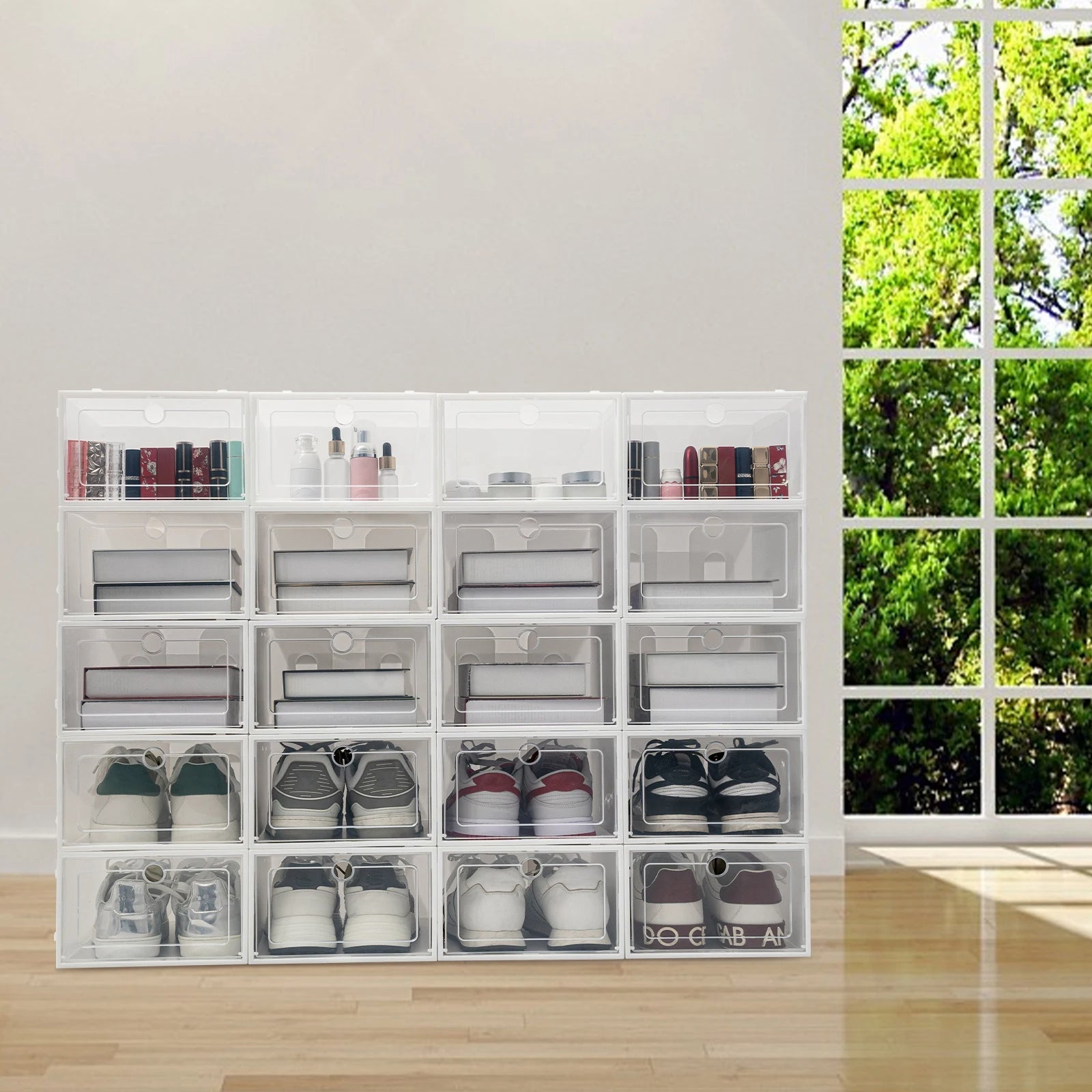 Clear Foldable Shoe Boxes Plastic Storage Organizer, 20 Pack