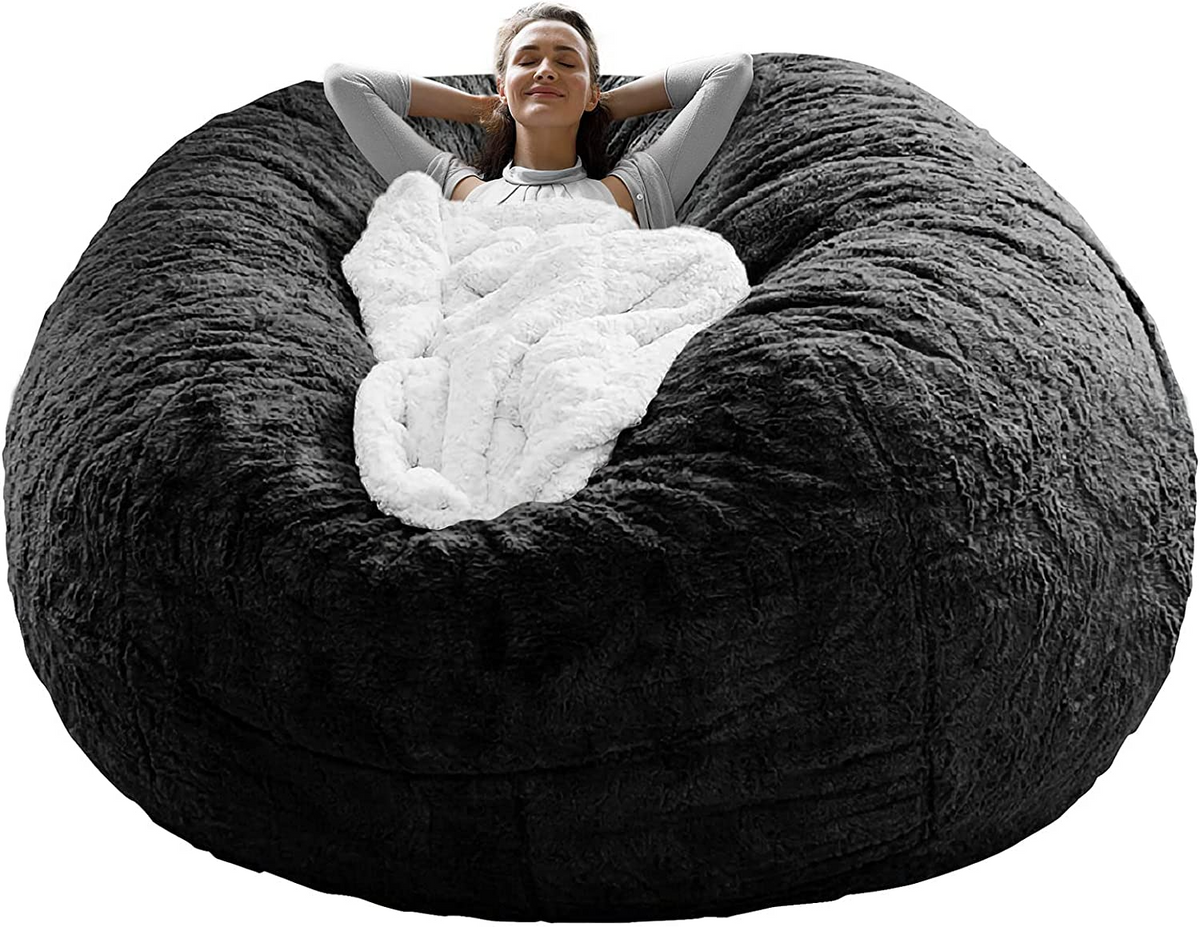 5FT Bean Bag Chair Cover for Soft Fluffy Cover (Black)