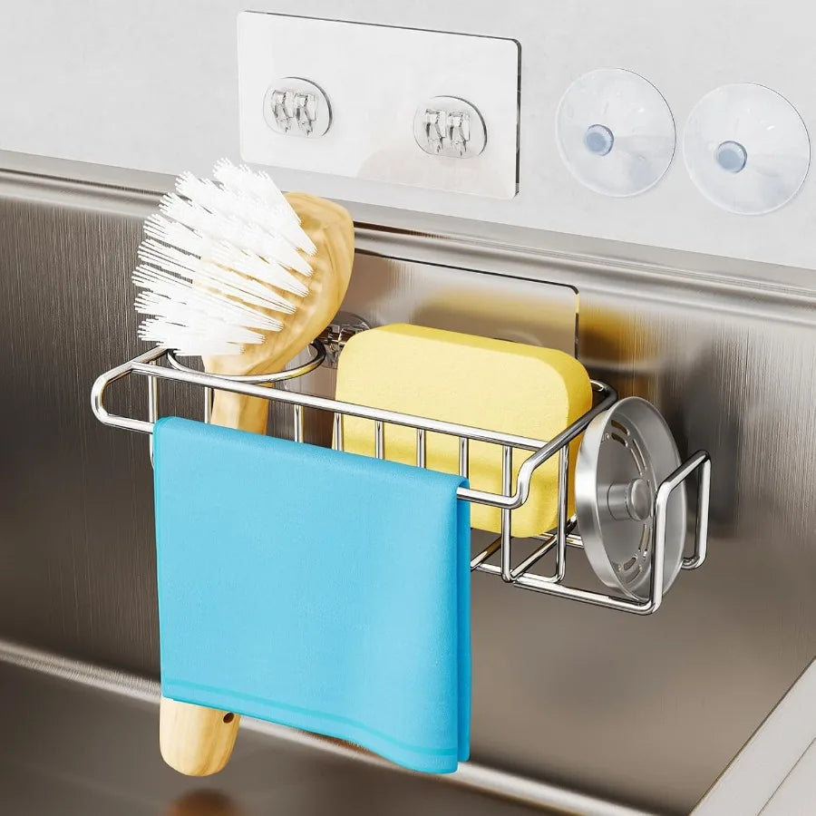 4-in-1 Sink Caddy Sponge Holder Stainless Steel Kitchen Brush Organizer