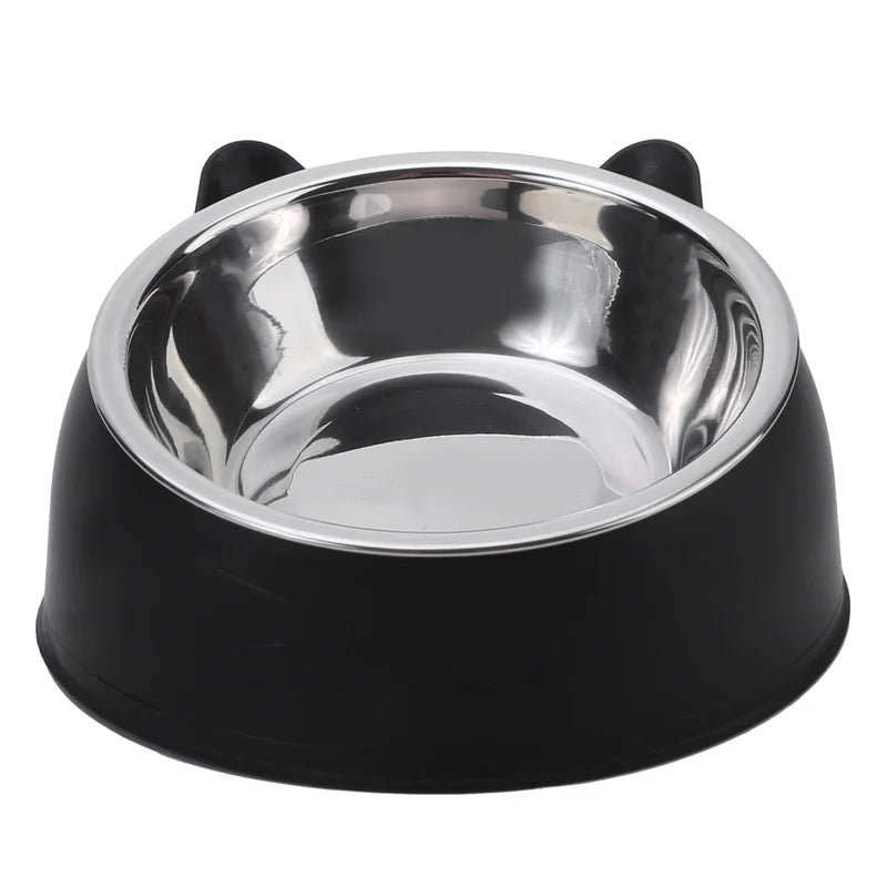 100ML Cat Dog Bowl 15 Degrees Raised Non Slip Puppy Base Food Drinking Water Feeder (Black)