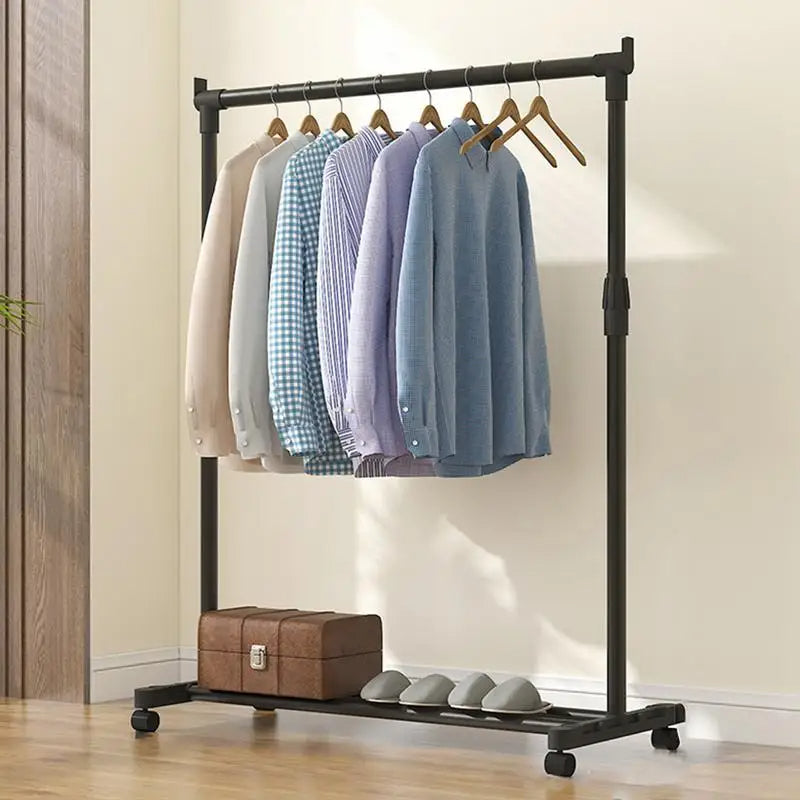 Telescopic Clothes Rack with Wheels Heavy-Duty Metal
